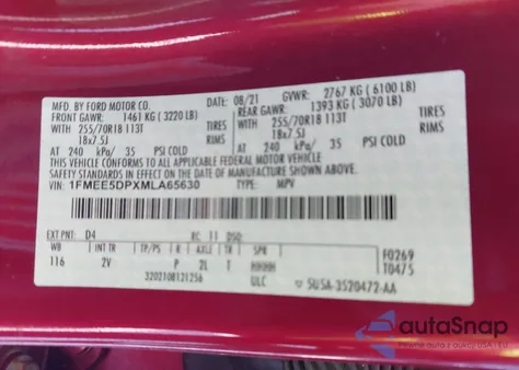 2021 Ford Bronco Outer Banks z USA, uszkodzony, nr VIN 1FMEE5DPXMLA65630